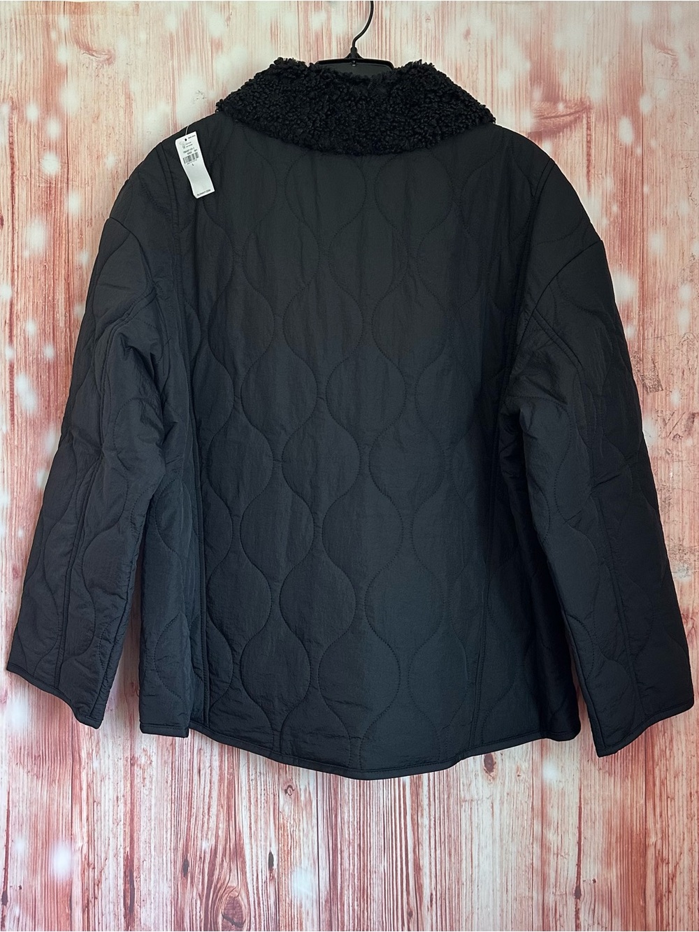 Old Navy Black Sherpa Collar Quilted Nylon Jacket Size Large - Picture 11 of 13